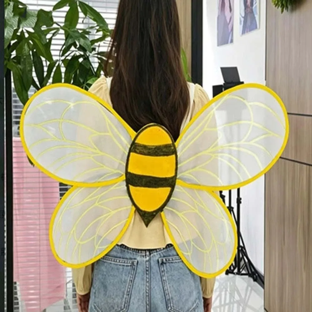 Bugs Bee Cosplay Wings Suit Sparkle Handmade Craft Yellow Bee Fly Wings Elastic Straps Insect Cosplay Fly Wings