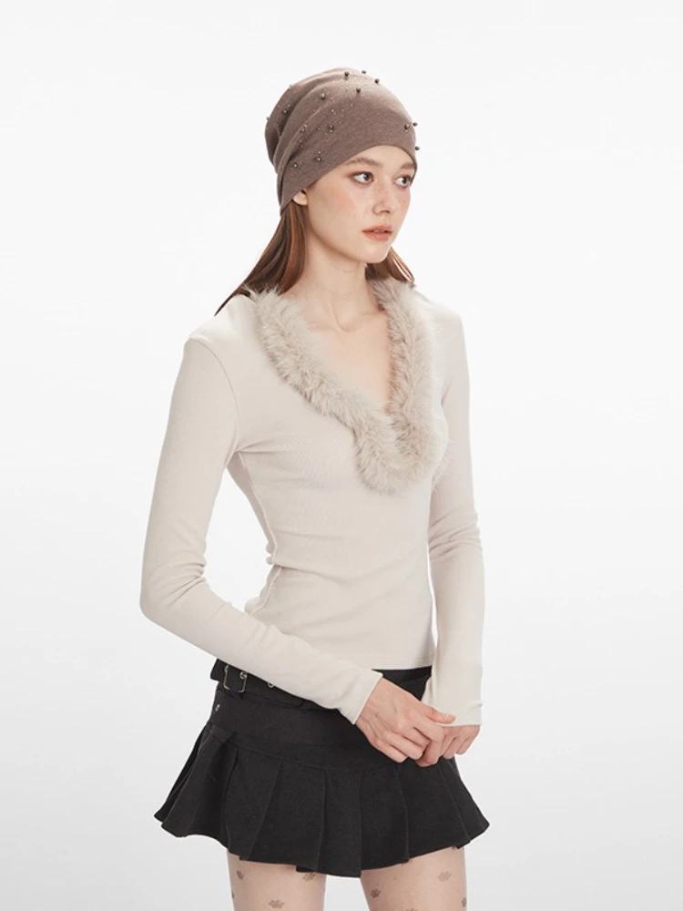 

Американский ретро свитер Y2K, женский плюшевый пуловер с v-образным вырезом, повседневные облегающие топы, уличная рубашка с длинными рукавами, универсальная женская одежда