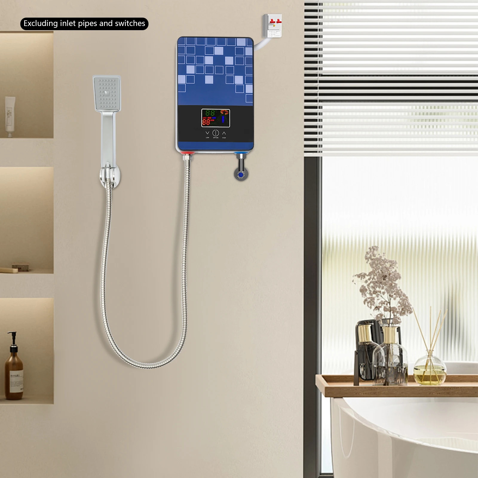 

AC110V Instant Water Heater, Wall-mounted Tankless Hot Water Heater with LED Display Screen & Shower Head, for Bathroom, Kitchen