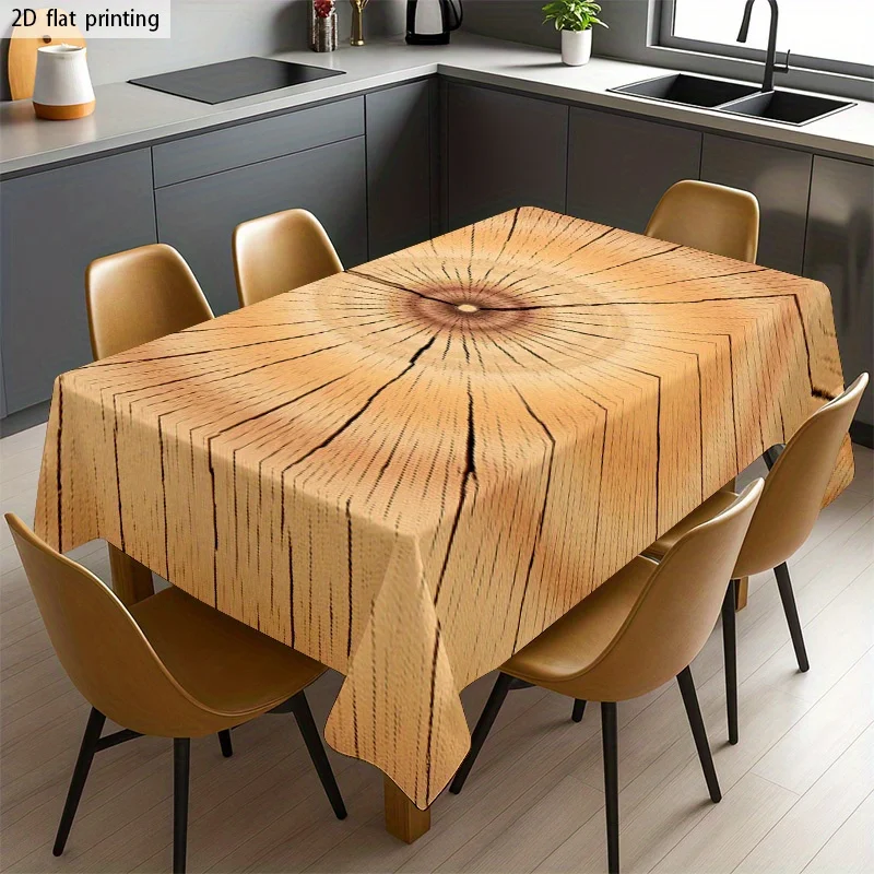 Rustic Log Cross Section Pattern Tablecloth Tree Ring Print Table Cover for Home Dining Table Birthday Theme Party Supplies Set