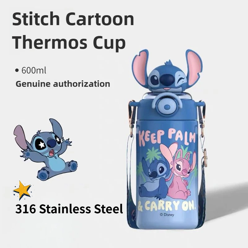 

Stitch & Pikachu Kids Insulated Stainless Steel Water Bottle with Straw，Cartoon Thermos，with Carry Strap，Cute Portable Canteen