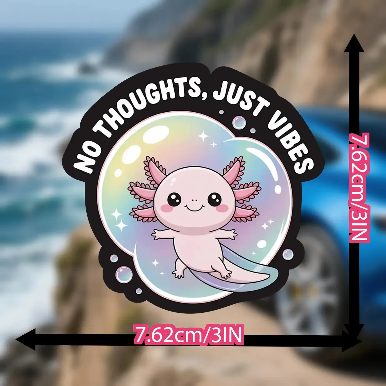 3PCS 자동차 오토바이 '사고 없이, 진동만' 아홀로틀 스티커, 사랑스러운 만화 데칼, 독특한 자동차 모토 스타일링 액세서리