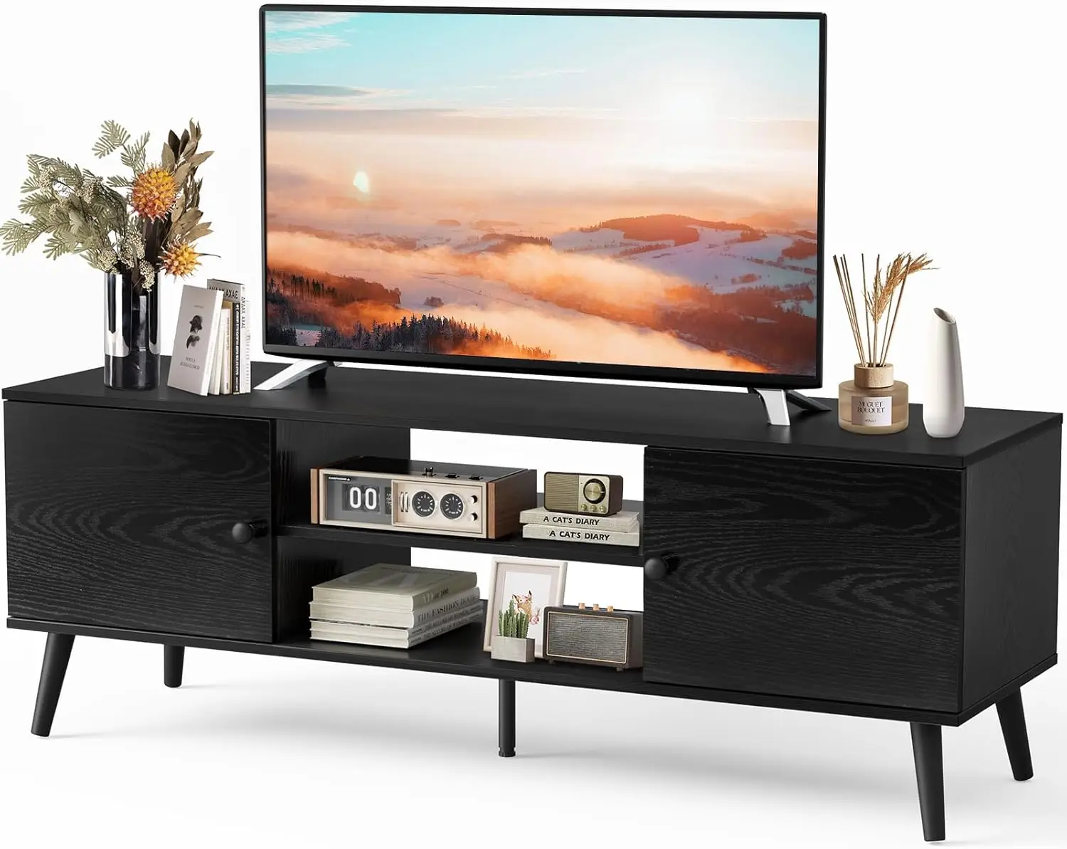 

TV Stand for 55 60 inch TV, Modern Mid Century Entertainment Center with Storage, Media Console Table 2 Cabinet, Sof