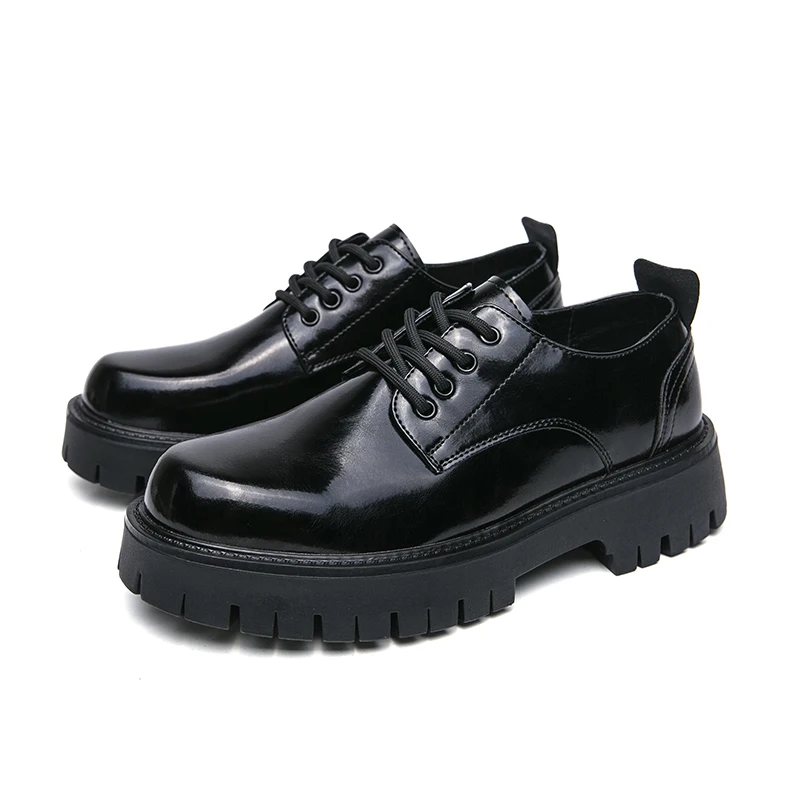 

Men Korea Leather Platform Oxfords Lace Up Thick Tottom For Male Derby Shoes Casual Loafers Mens Square Toe Formal Dress Shoes