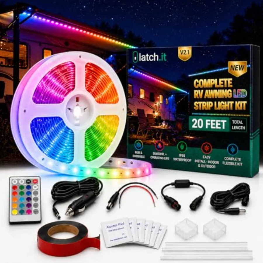 12V RV Awning Lights 20-Foot V2.1 RV Awning LED Light Strip DIY-Kit RGB RV LED Lights Exterior IP68 Water-Resistant The Origina