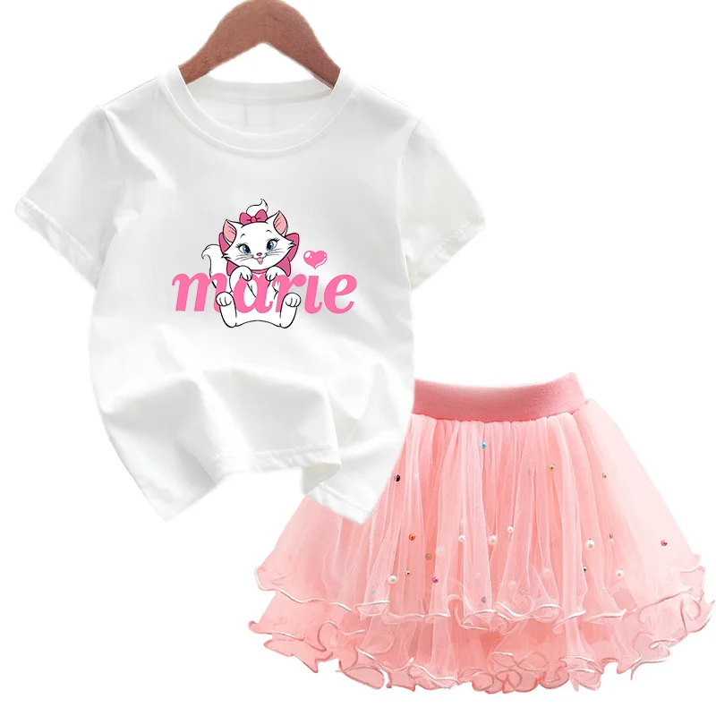 

Marie Cat Girl Dress T-shirt Tutu Skirt 2pc/Set Summer Outfits Ballet Dance Tulle Princess Dresses Suit Birthday Party Costume