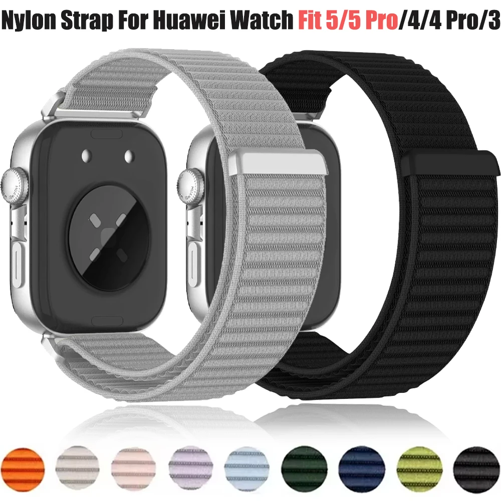 Nylon geflochtenes Schlaufenarmband für Huawei Watch Fit 3/4/4 Pro, atmungsaktives, bequemes Armband für Huawei Watch Fit 5/5 Pro.