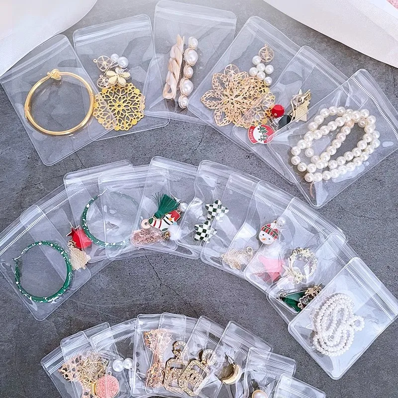 Self Sealing Bags PVC Plastic Jewelry Rings Earring Necklace Anti-Oxidation Storage Bags Organizer Transparent Packaging Pouches