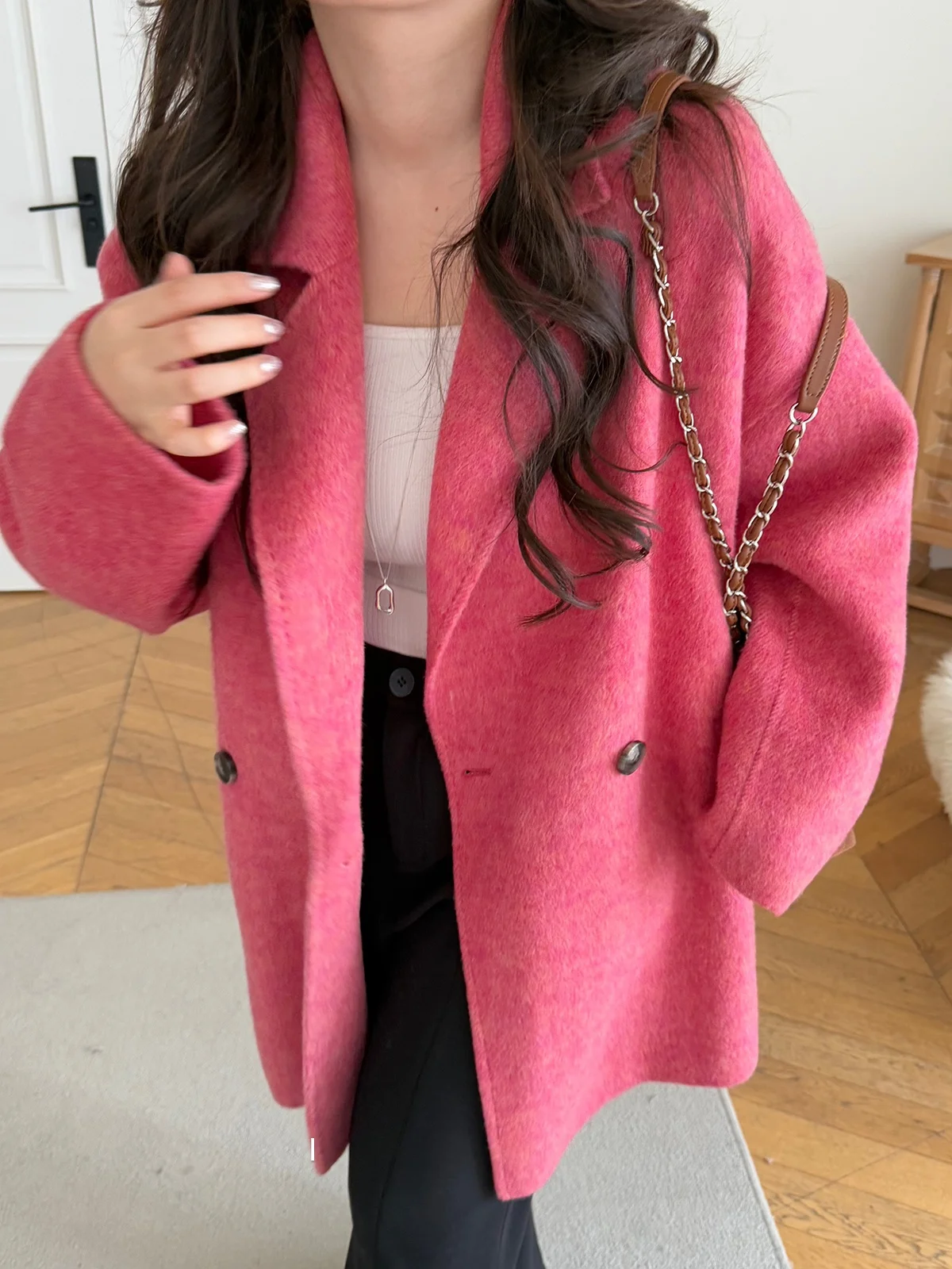 

Двустороннее шерстяное повседневное пальто с воротником-стойкой в корейском стиле, большие размеры, женская верхняя одежда, длинное, средней длины, А-силуэт, юбка