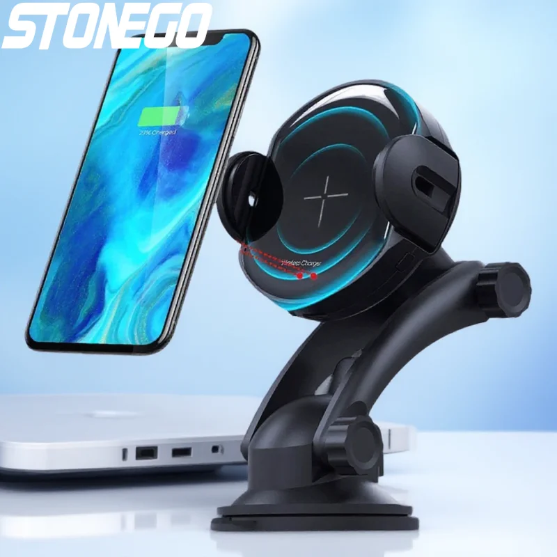 ワイヤレスカーチャージャーマウント-10w-qi急速充電対応-iphone-samsung-android-qc20-qc30対応-安全なダッシュボード-エアコン吹き出し口クリップ