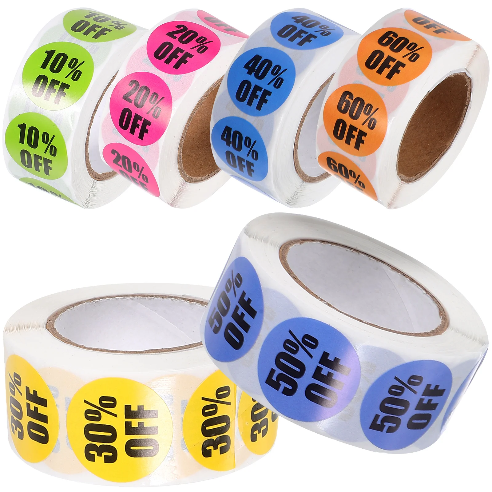 6 Rolls Discount Stickers Retail Store Label Tags Supermarket Coated Paper Percent off Decals Round