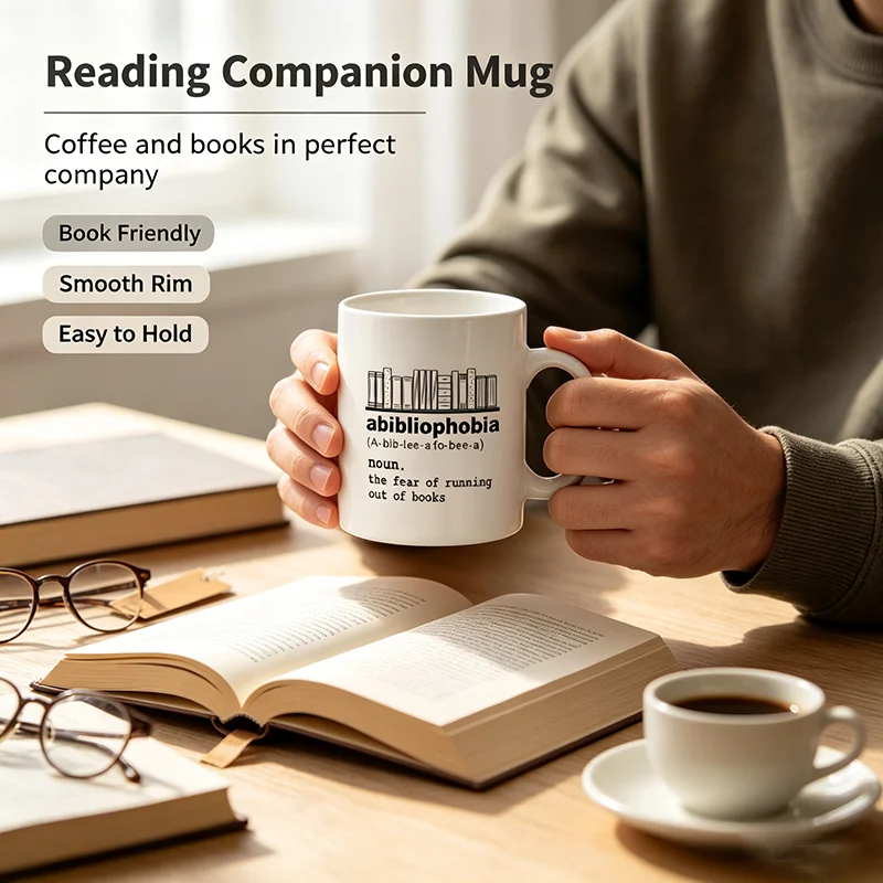 Funny Book Lover Abibliophobia Dictionary Style Ceramic Mug Reading Fan Quote Porcelain Coffee Cup Birthday Gift For Readers