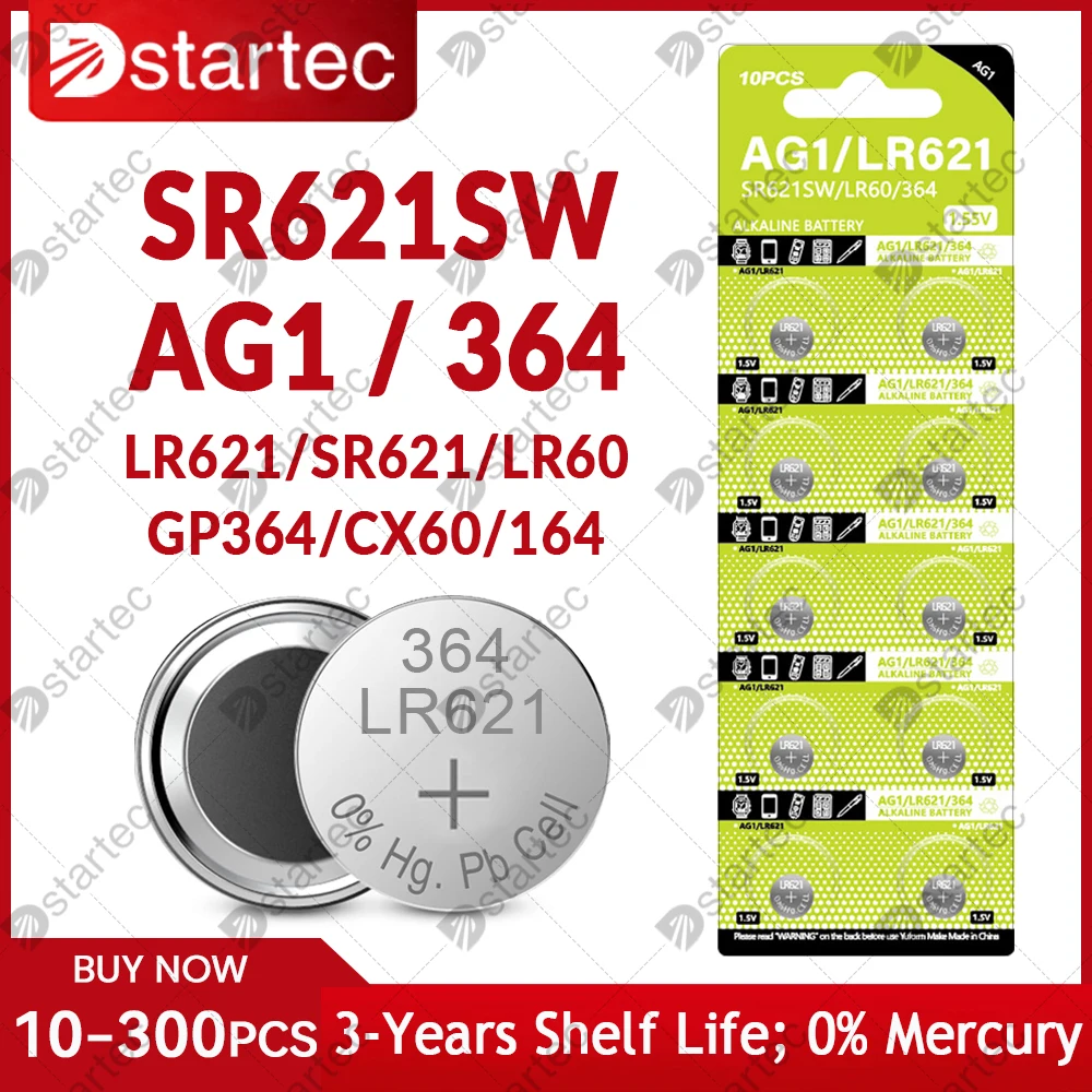 1.55V LR621 AG1 364A 364 164 531 SR621 LR60 CX60 Button Batteries For Watch Toys Remote SR521SW AG 1 Cell Coin Alkaline Battery