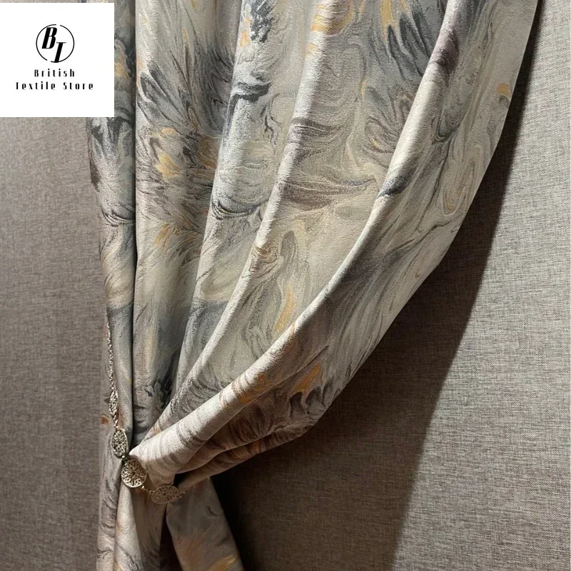 

Custom Size Modern Gold Jacquard Luxury Curtains for Living Room Bedroom Dining Precision Curtain Blackout Window Decor