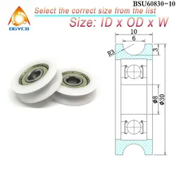 2pcs 8x30x10mm POM Pulley U Groove Track Roller BSU60830-10 Plastic Guide Wheel 8*30*10 Polyformaldehyde Coated Pulley