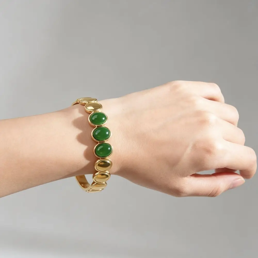 Alloy Cat's Eye Stone Bracelet Colored Dropper Oil Vintage Colored Dropper Oil Bangle Stackable Retro Women's Hand Bracelet