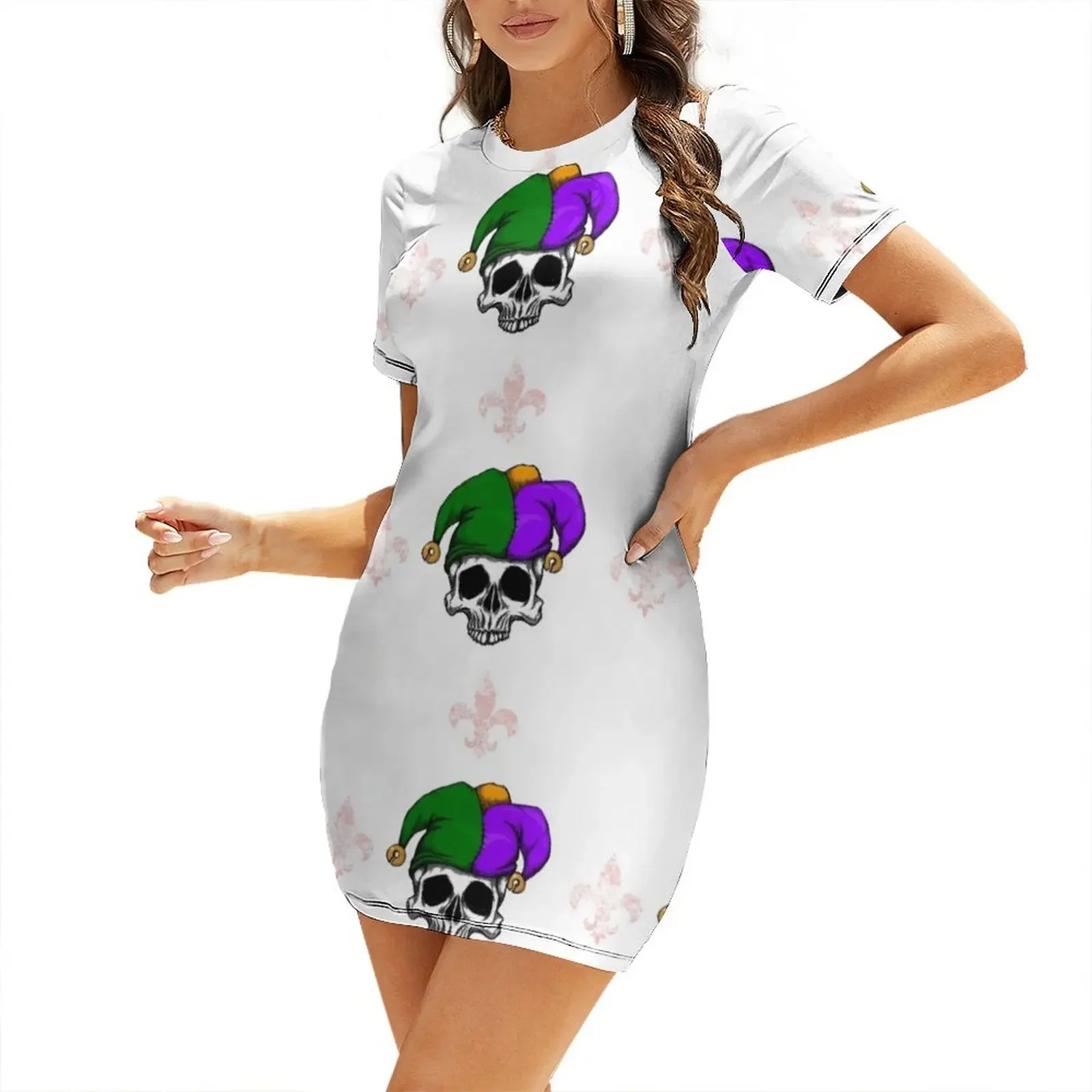 

Mardi Gras Skull Short-Sleeved Dress women party dresses beach outfits for women women's summer clothing 2026 sexy dress