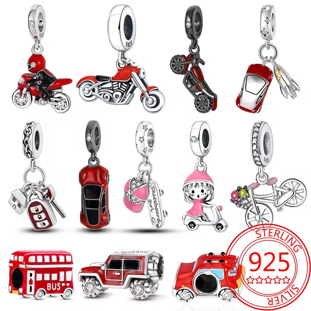 Perline con ciondolo con ciondolo per auto fuoristrada Rmotorcycle in argento sterling 925, adatto per braccialetti con ciondoli, creazione di gioielli da donna originali