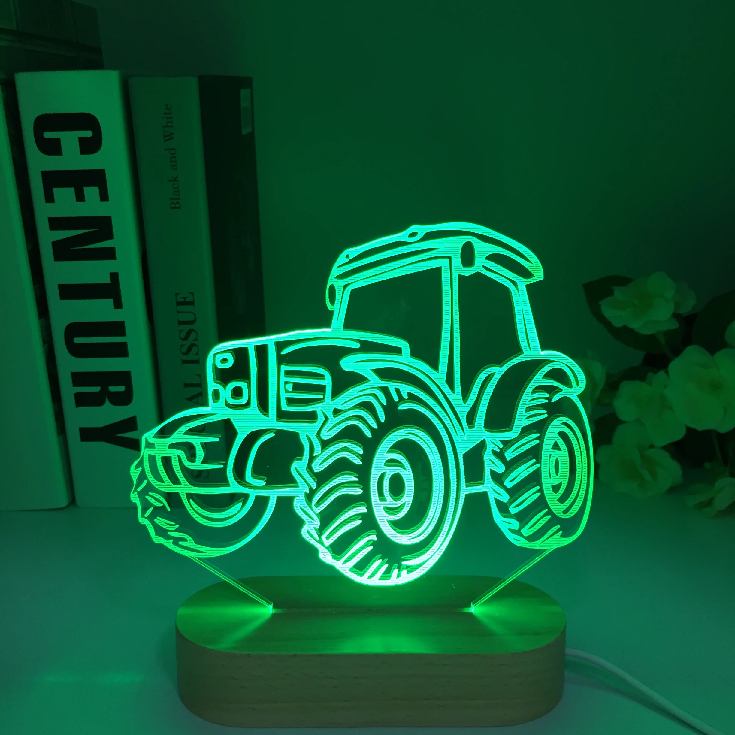 Truck Tractor Wooden Design 3D Touch illusion Night Light USB Colorful Changing LED Lamp Desk Decor Gift Lights ночник