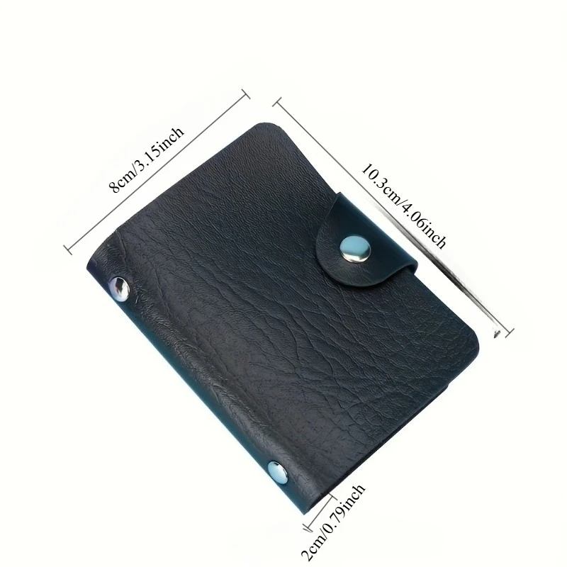 Stylish Black Faux Leather Wallet with 24 Card Slots - Compact Business Card Holder and Notepad, Neutral Design