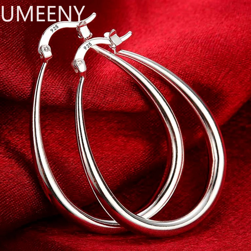 

925 Sterling Silver 41MM Smooth Circle Big Hoop Earrings For Women Fashion Party Wedding Accessories Jewelry Christmas Gifts