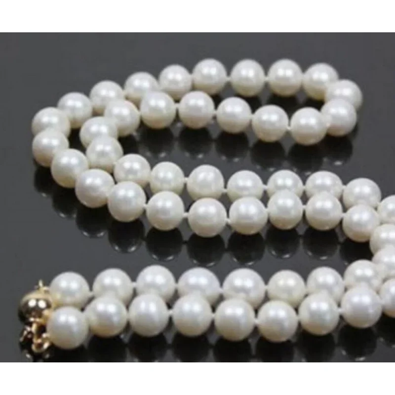 

Fashion jewelry Beautiful Fashion 8-9mm Natural White Cultured Pearl /Green Jade Nelace 18"