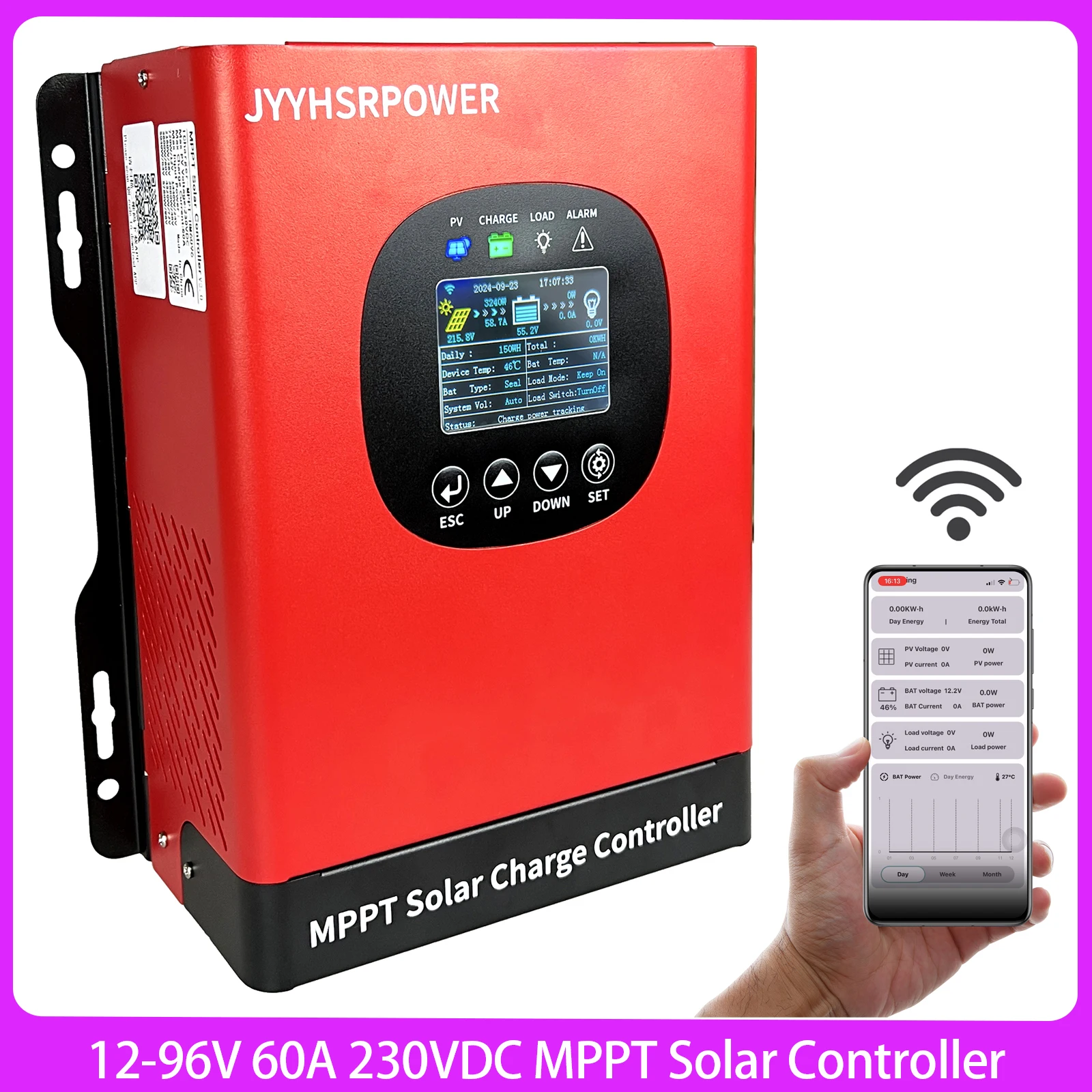 

New MPPT Solar Controller 230VDC 30A-60A PV Regulator WIFI Monitor 12V 24V 48V 60V 72V 96V For Lifepo4 Lithium GEL Lead