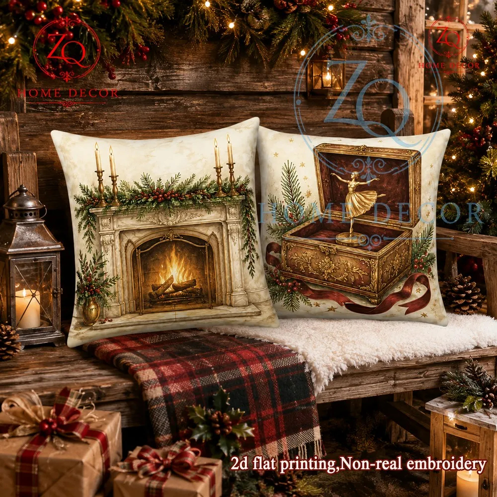 Music box ballerina Christmas pillowcase retro  luxurious home decor headboard cushion cover