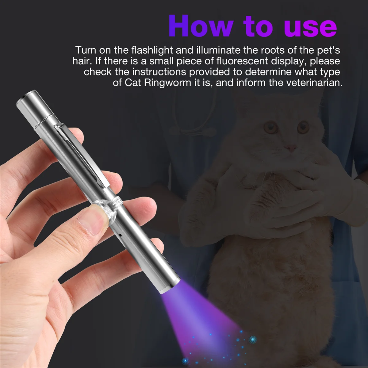 A88X Wood's Lamp Portable,UV Black Light for Pet Dog/Cat Care,Cat Ringworm Detector, Pet Urine Detector,Rechargeable