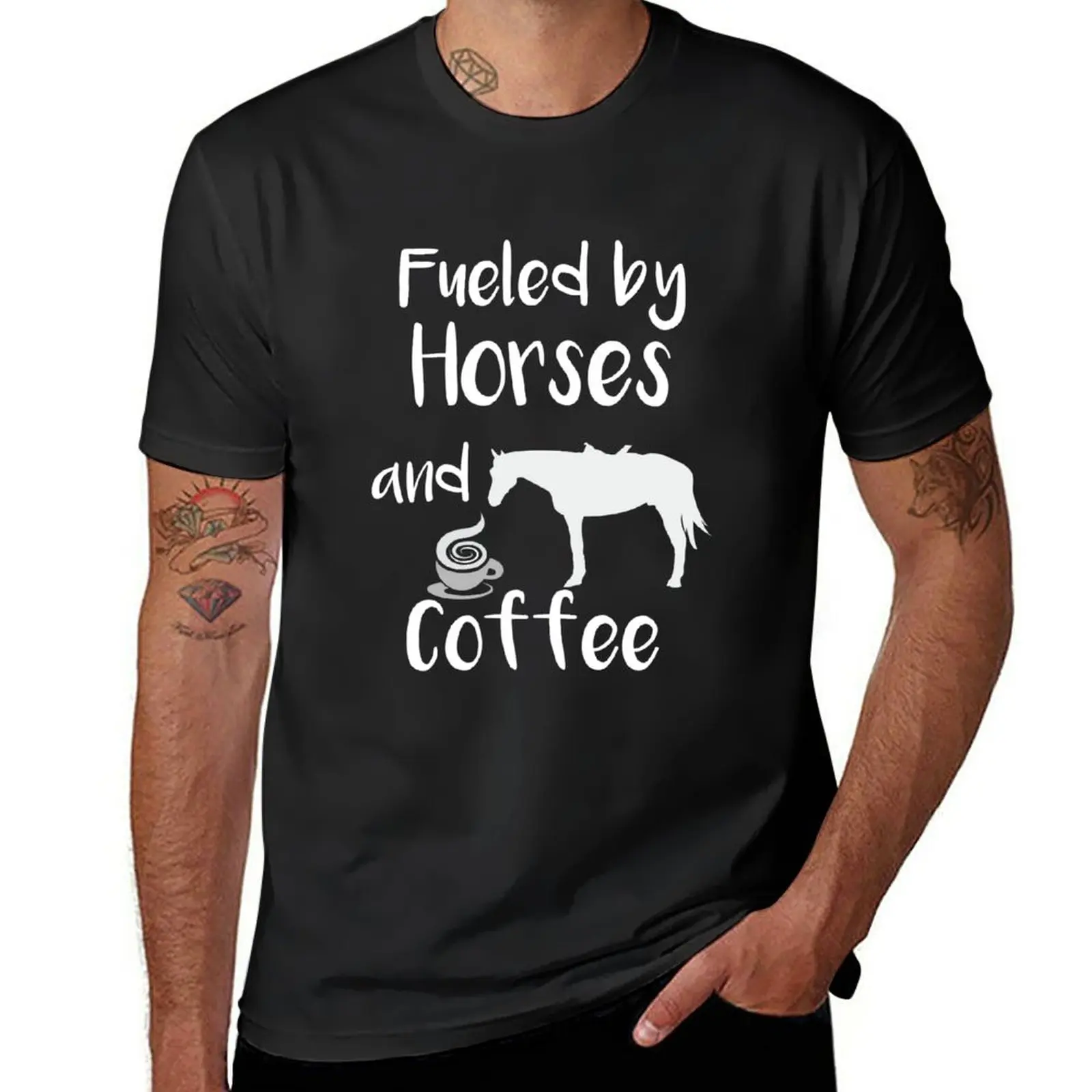 New Fueled by Horses and Coffee T-Shirt cute tops animal print shirt for boys funny t shirt Short sleeve tee men