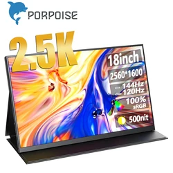 PORPOISE 18 Inch 2.5K 144Hz Portable Monitor 1MS Freesync Display 100%sRGB IPS Gaming Screen For PC Laptop Mac Xbox PS4/5 Switch