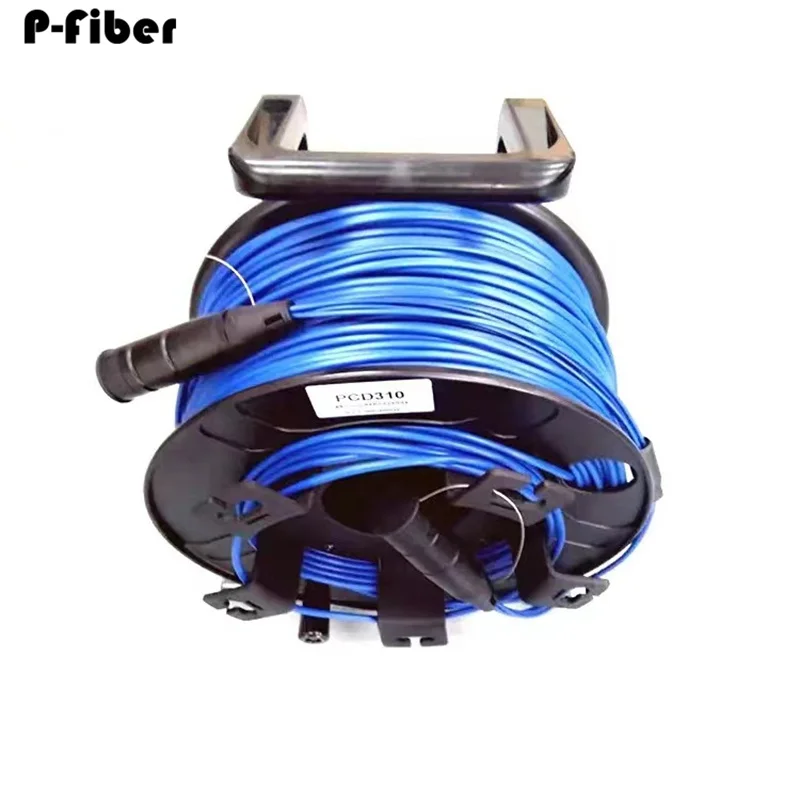 armored patchcord 100m 4/6/8 cores with PCD235 reel LC SC FC APC SM PVC DVI waterproof connector singlemode fiber optic jumper