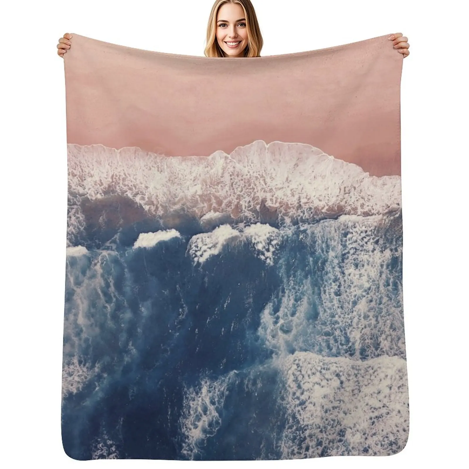 

Pink Sand Beach Throw Blanket Cozy Warm Blanket for Bed Room Decor