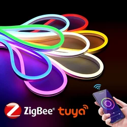 5V USB Neon RGB LED Strip Tuya Zigbee Dimmable LED Light Tape Ribbon Need Smart Gateway Bridge Alexa Google APP Voice Control