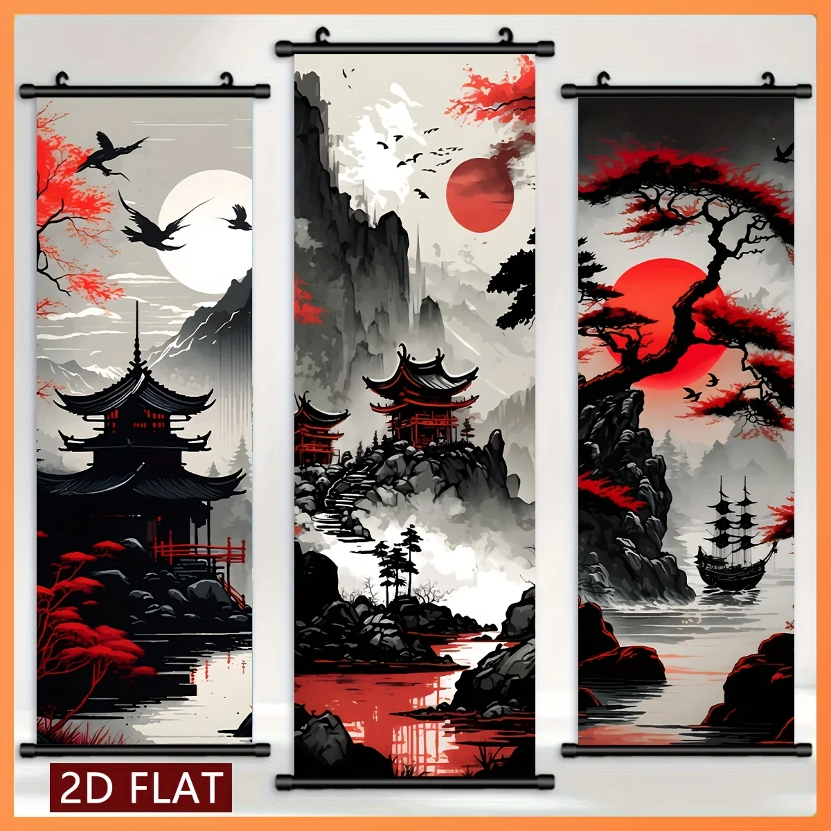 Oriental Ink Wash Landscape Scroll Tapestry High-Definition And Non Fading Wall Hanging Scroll Painting Room Decoration