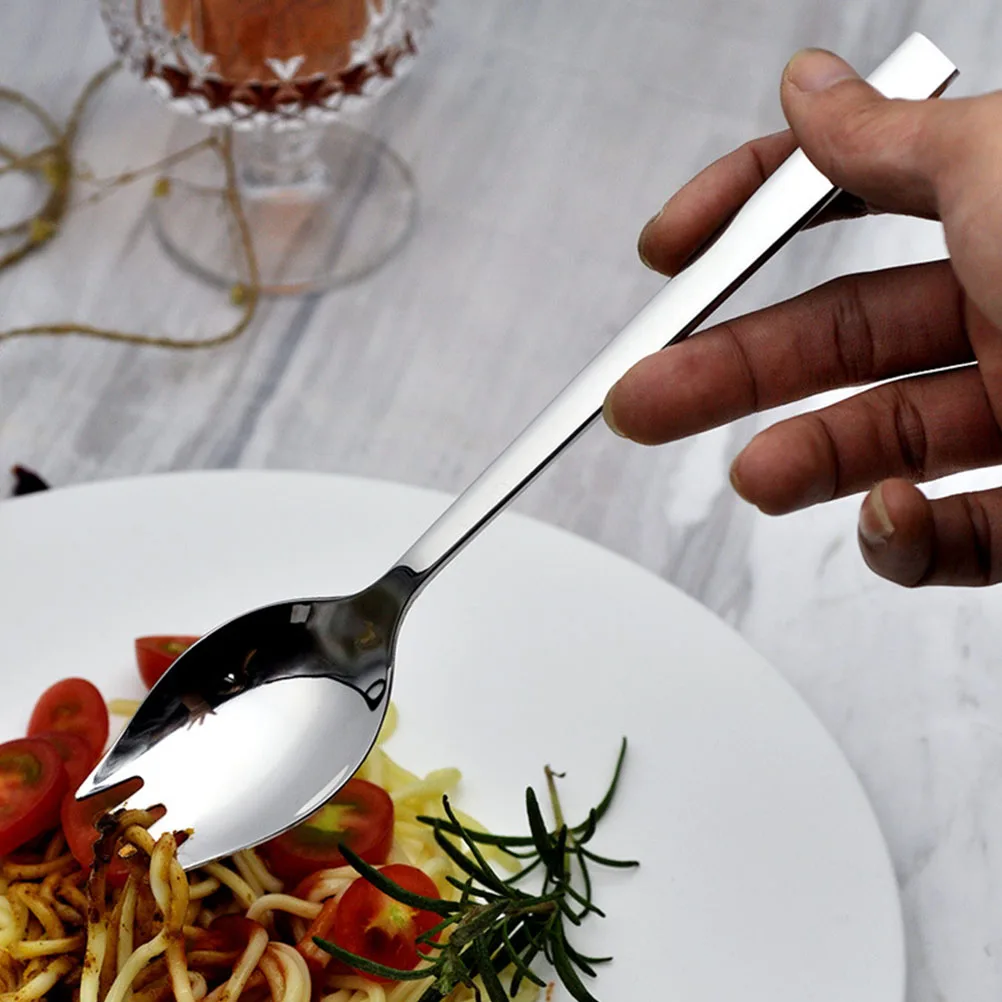

2Pcs Stainless Steel Salad Spoons Long H Portable Reusable Fruit Forks MultiPurpose Kitchen Tools Silver Color Dining
