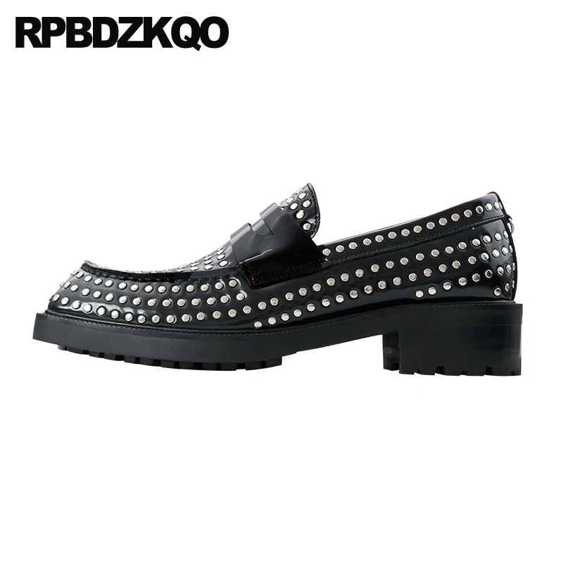 Designer Chunky Loafers 11 Party Metal Rivet 46 Italian Famous Large Size Stud Square Toe Rock Runway Men Shoes Casual Leather