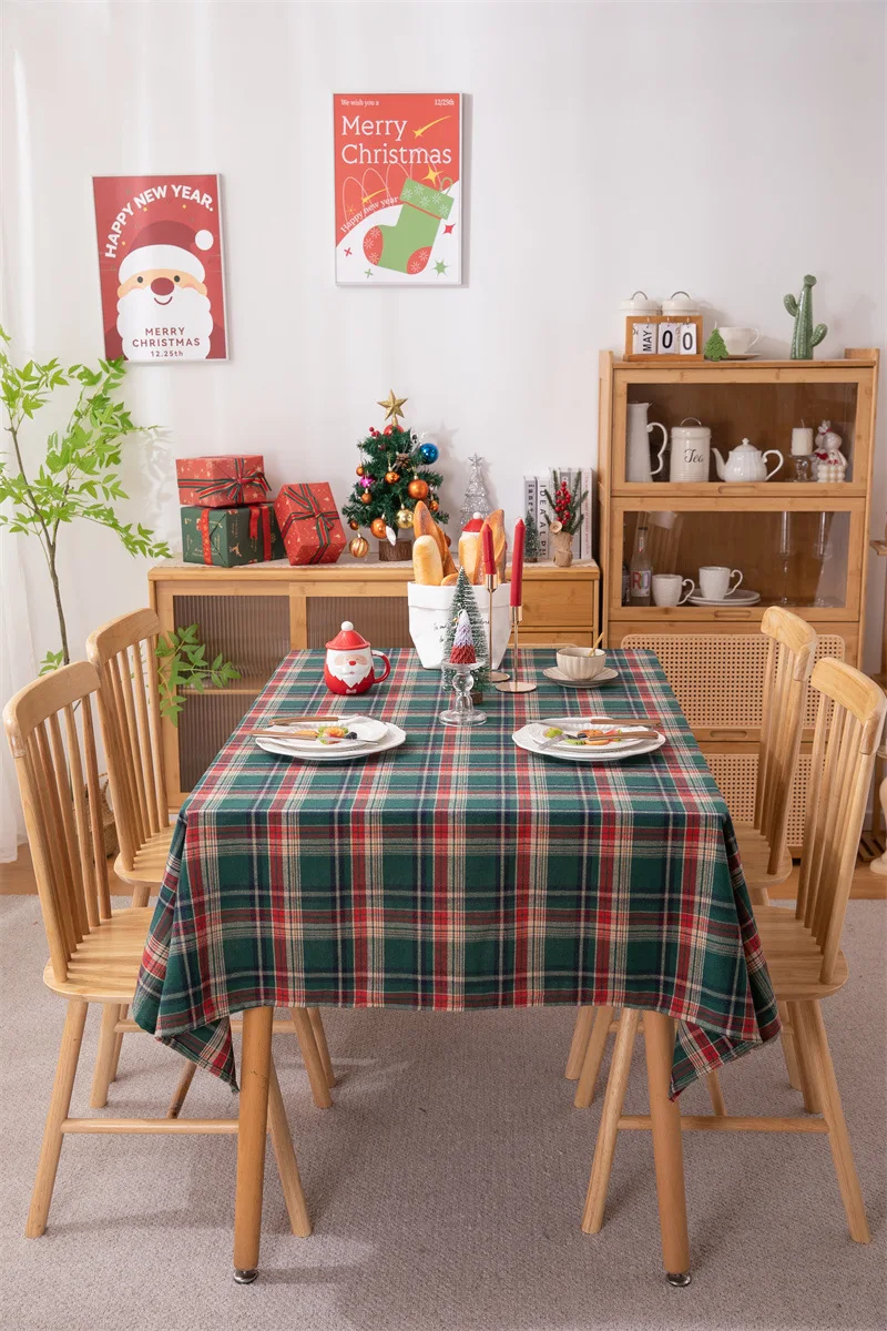 Weihnachtsdekoration, runde Tischdecke, karierte Tischdecke für Neujahr, Familientreffen, Restaurant, Party, Abendessen, Heimdekoration – Detail 31