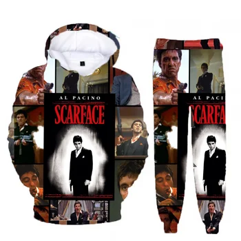 Gorąca sprzedaż klasyczny film Scarface Tony Montana 3D bluza z kapturem z nadrukiem garnitur męskie bluzy spodnie dresowe Casual dwuczęściowy zestaw dresowy
