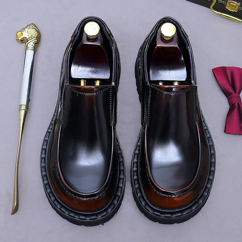 

Мужские лоферы из натуральной яловой кожи, блестящая дышащая повседневная деловая модельная обувь в британском корейском стиле, свадебная обувь # 25878