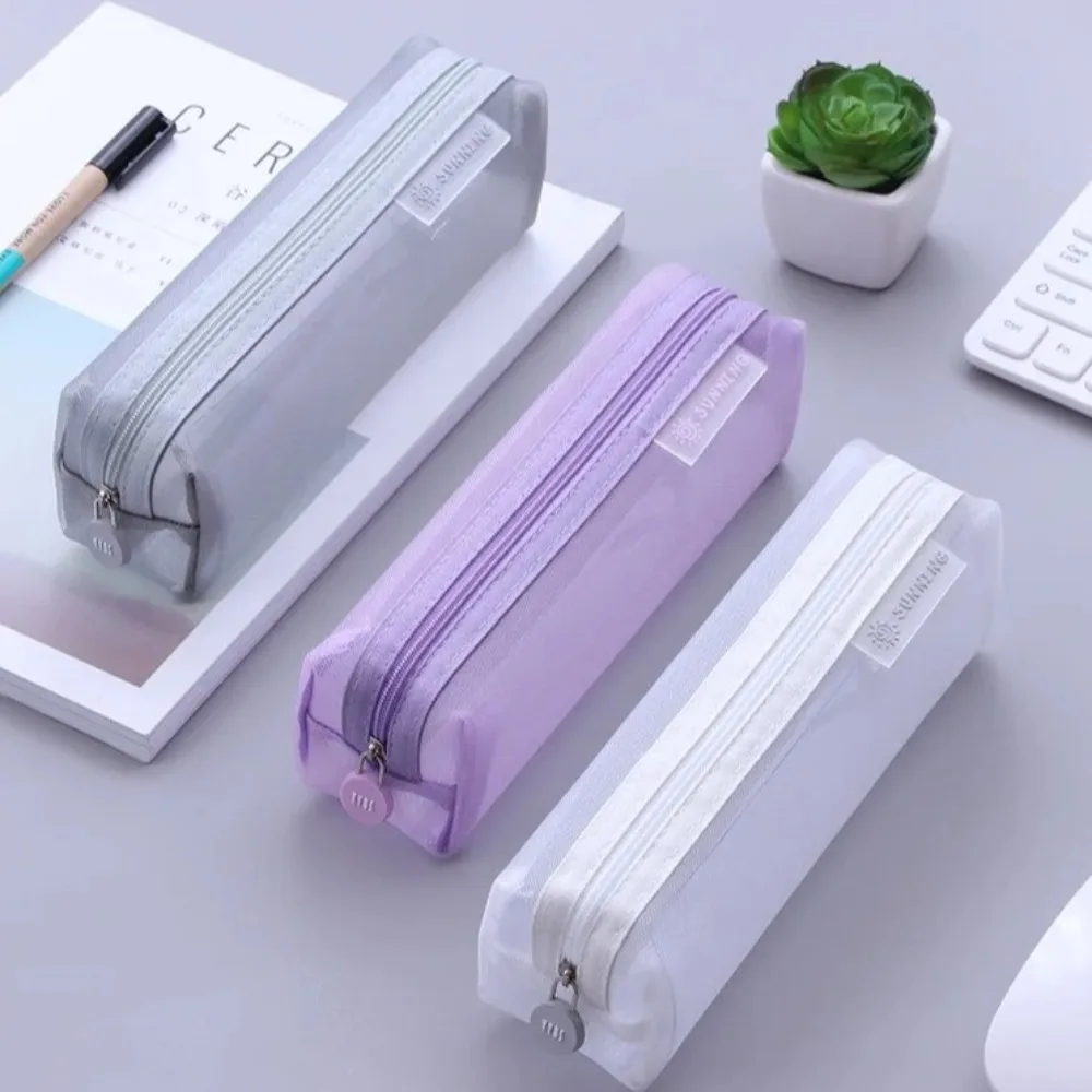 Portable Translucent Mesh Pencil Bag Storage Bag Multicolor Stationery Bag Large Capacity Stationery Storage Bag Study Supplies