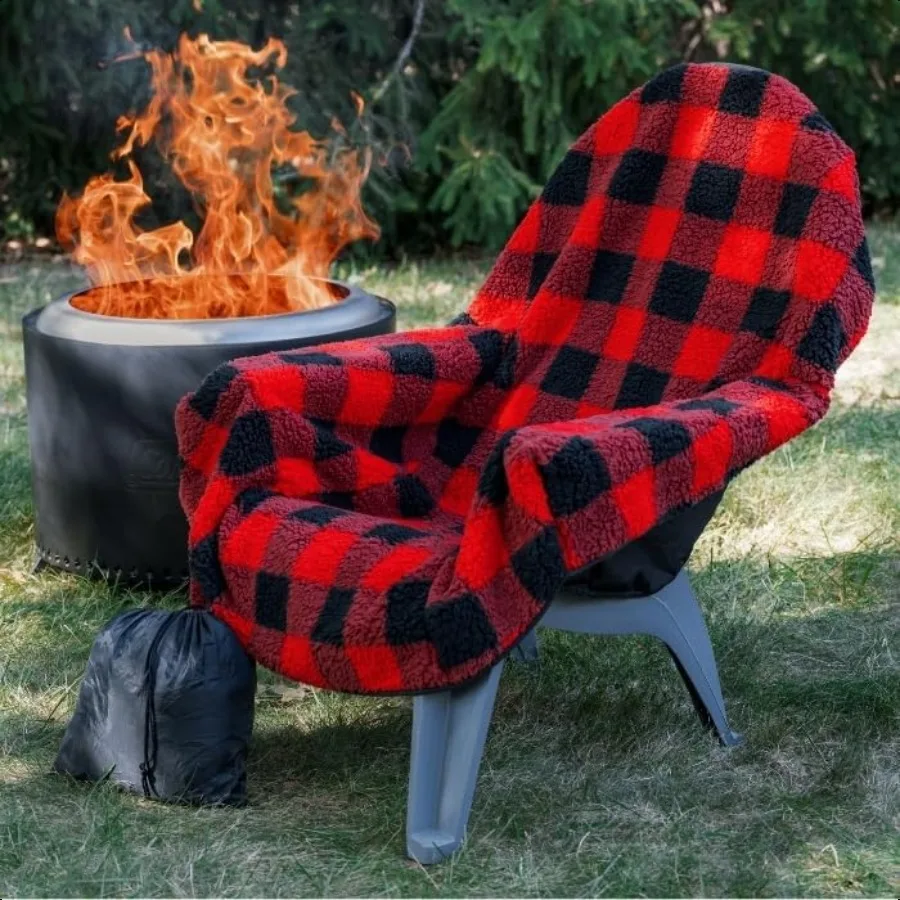 

The Chair Blanket Reversible Waterproof with Sherpa Lining Portable Outdoor Cover for Camping Sports Patio Folds into Carry Pou