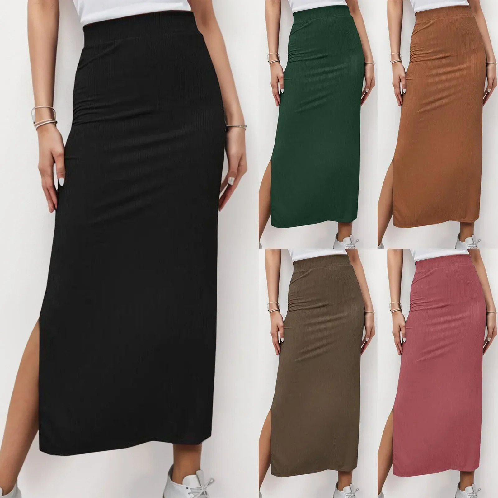 

Solid High Waist Pencil Skirt Women Ankle-Length Slim Fit Wrap Split Ribbend Long Maxi Skirt Summer Streetwear Bottomed Skirts