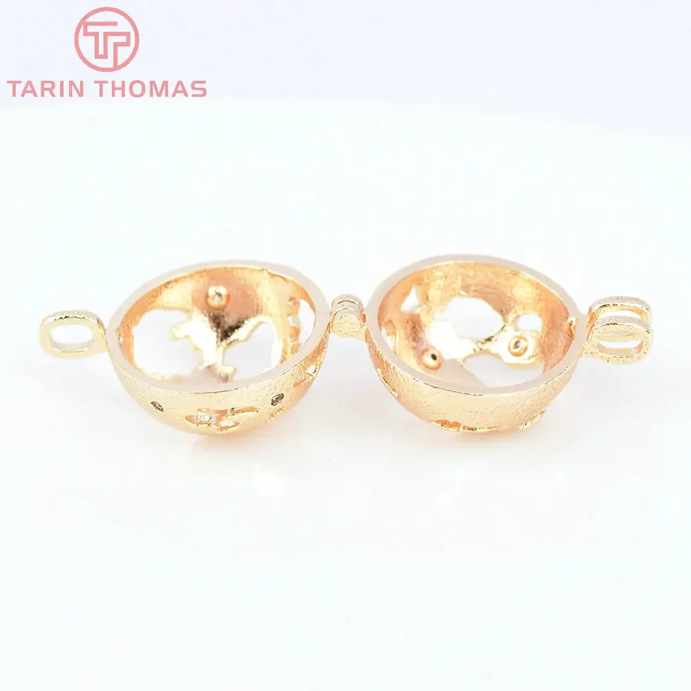 (7121) 2PCS 14.5MM 24K Gold Color Brass with Zircon Planet Hollow out Charms Pendants High Quality DIY Jewelry Making Findings