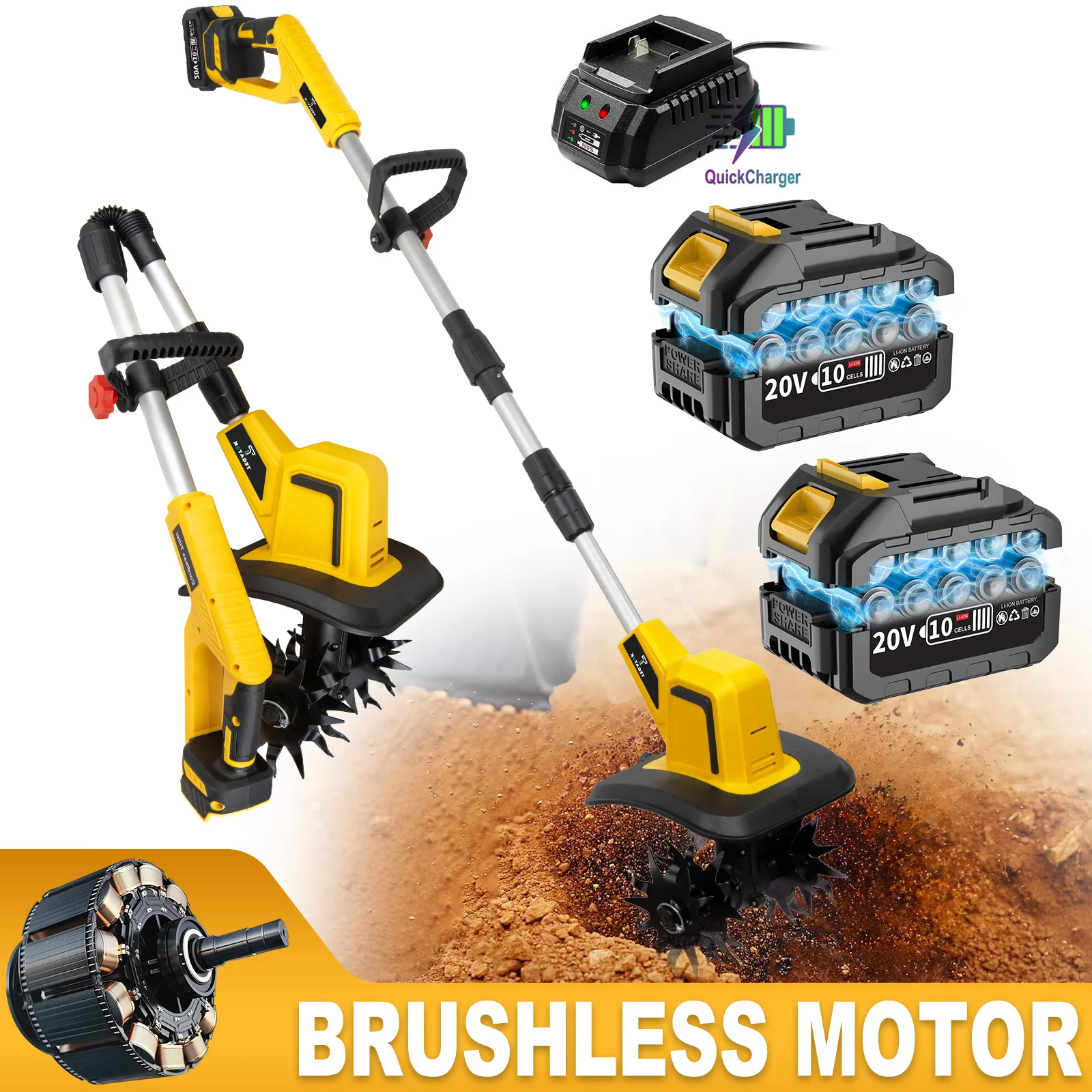 Mini Electric Tiller with Lithium Battery Small Household Electric Hoe Rotary Tiller Handheld Electric Mini Tiller with Battery