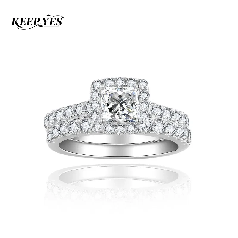 KEEP YES Classic Princess Cut 5.5*5.5mm 0.8ct Moissanite Engagement Rings for Women 925 Sterling Silver Wedding Band Jewelry
