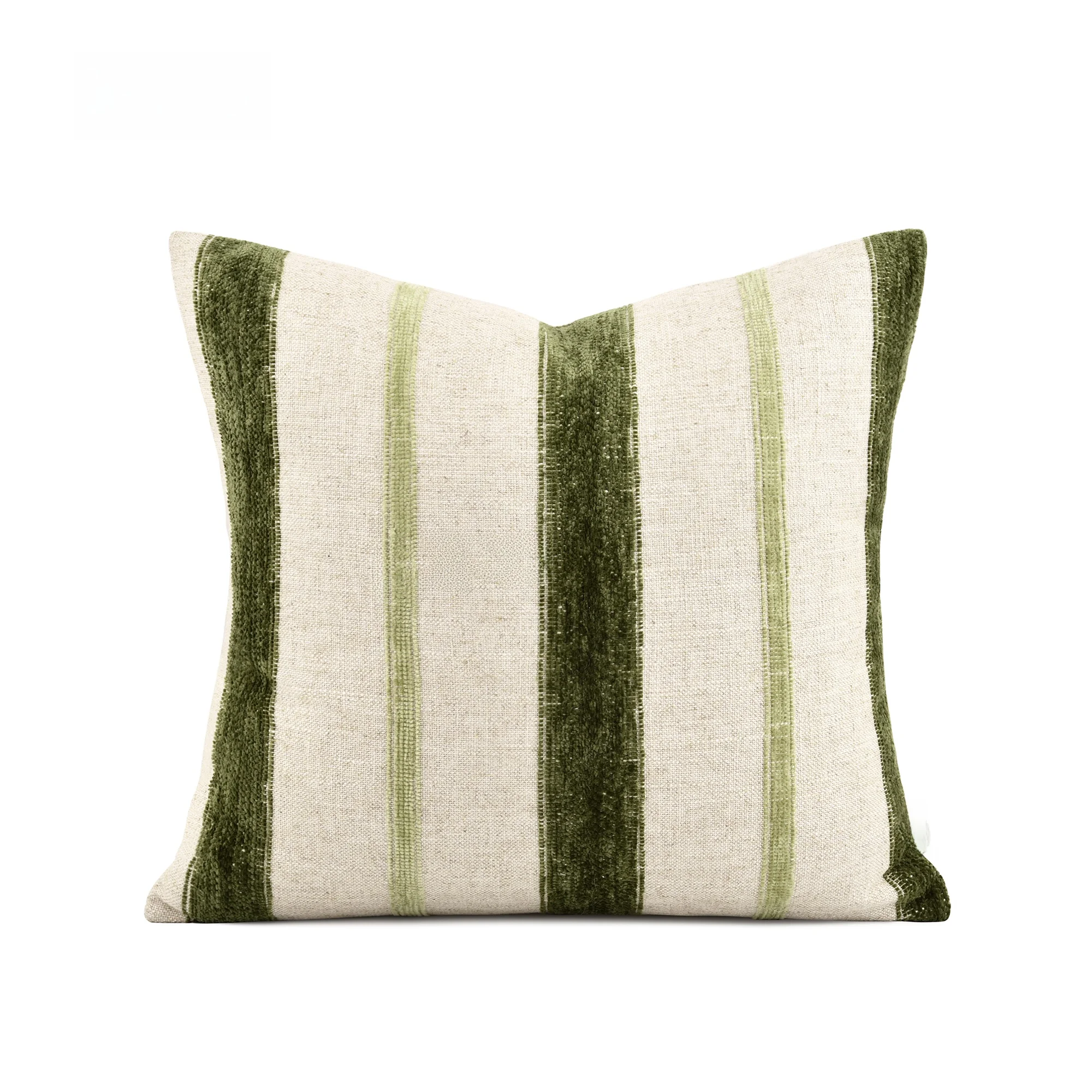 

Retro Green Striped Cotton Linen Blend Sofa Living Room Pillowcase Home Stay Cushion Cover Square Shape Stripe Pattern