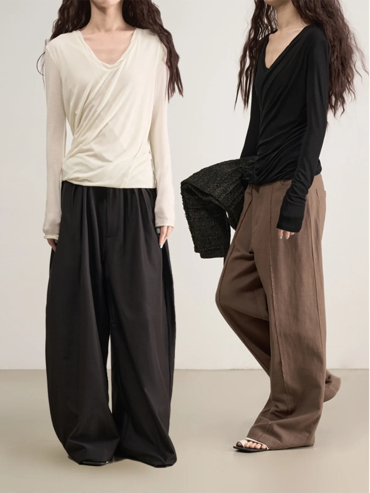 

LANVIVIER Удобный приталенный вязаный топ из шерсти с плиссировкой, эластичный, повседневный, с длинным рукавом, U-образный вырез, весенняя мода