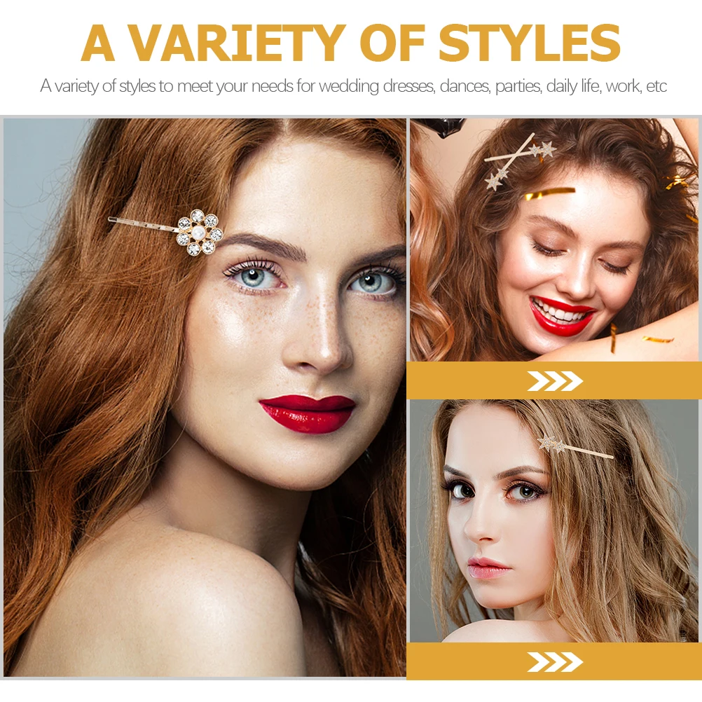 

10pcs Clips Sunflower Crystal Hairpins For Women Rhinestone Barrettes Elegant Leaf Bang Hairpin Flower Star Hair