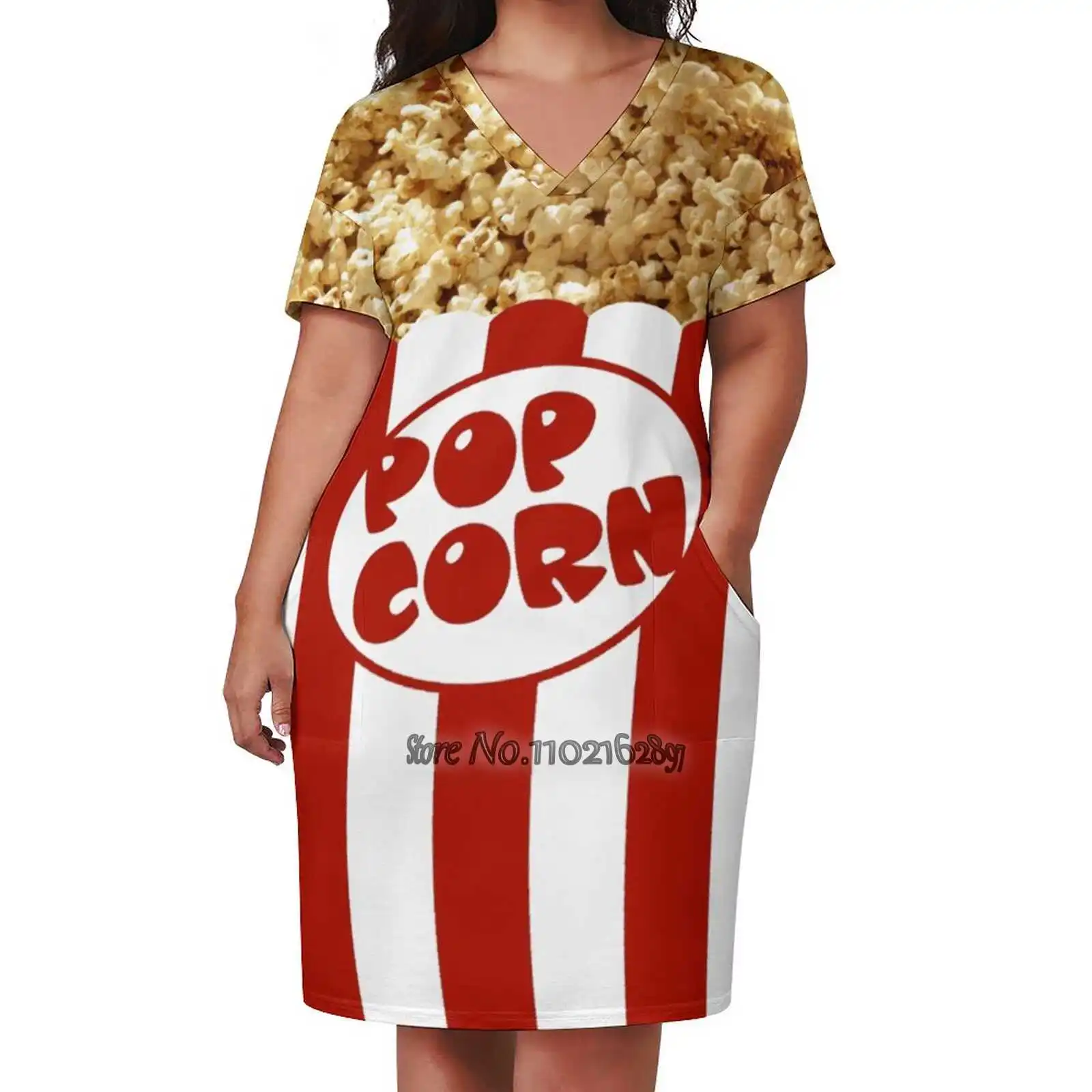 Popcorn V-Neck Short Sleeve Dress A-Line Skirt Women\'S Clothing Office Lady Elegant Skirt Popcorn Skirt Dress For Women